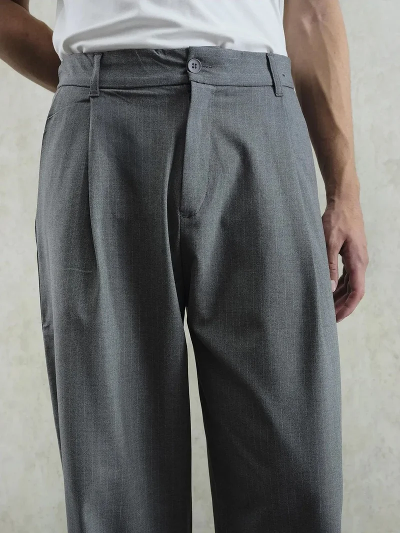 Giesto Grey GIESTO Mid Waist Pleated Palazzo Pants for Men | Best Price UAE